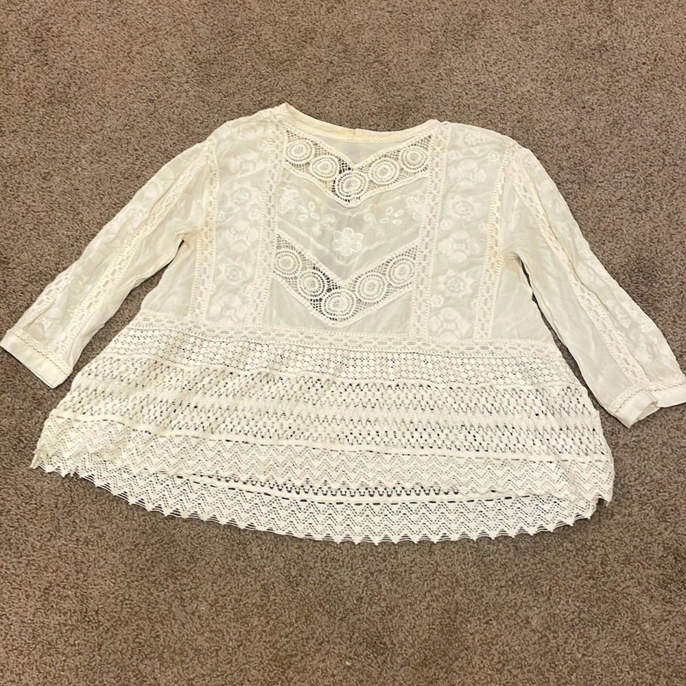 Urban Outfitters Cream Crochet & Lace Peasant Blouse